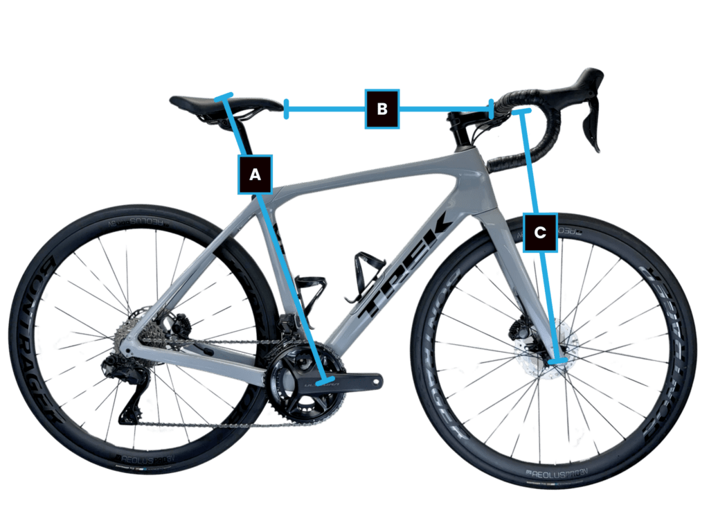 A Bike fit measurement chart for Trek Travel's Domane fleet bike